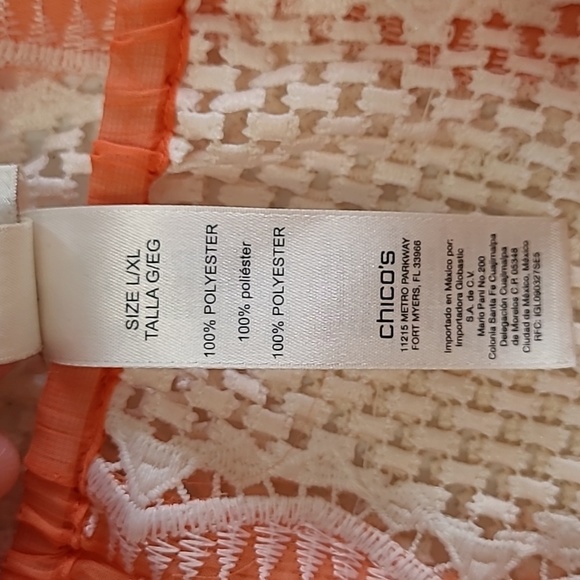 Chico's Salmon & Creamy White Embroidered Oversized Pancho size L/XL - Picture 5 of 10